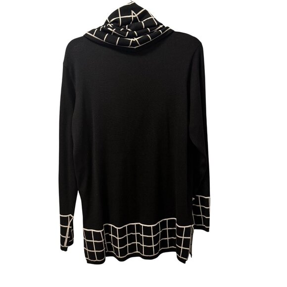 Pina Rossi Black & White Grid Pattern Cowl Neck Sweater Tunic Sz XL - Picture 8 of 11
